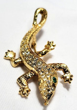 Vintage Gold Swarovski Crystal Articulated Salamander Gecko Lizard Brooch Pin