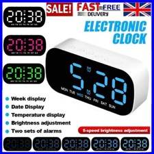 LED Electric Digital Alarm Clock Mains Power Mirror Display Bedroom Bedside UK