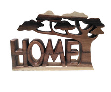 Wooden Home Sign 35cm Decoration Ornament Fair Trade Wood Hand Carved Eco Gift