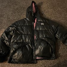 Stussy Black Puffer Coat Size