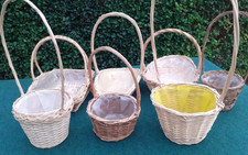 Vintage Wicker Planters / Flower Pots / Plant Basket Lined Rattan x 7 different