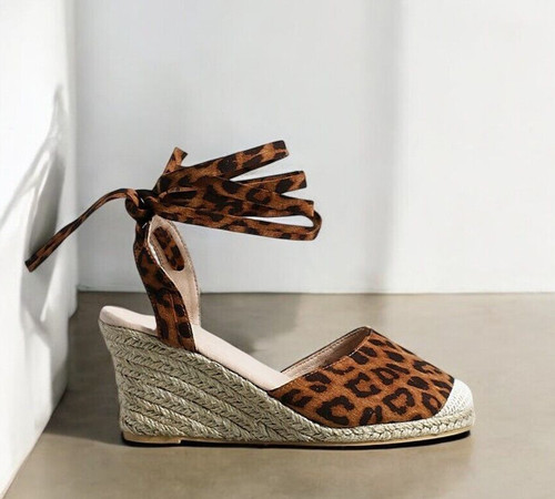 Ladies leopard hessian - ladies, wedges