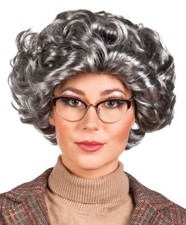 Adult Grey Queen Old Lady Granny Curly Wig Fancy Dress Costume Accessory