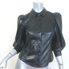Alice + Olivia Nadine Faux Leather Puff Sleeve Blouse Black Size Extra Small