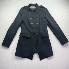 Zara Basic Black Military Style Overcoat Coat Women’s Size Large
