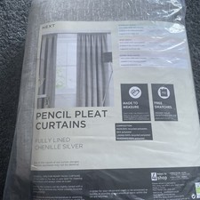 BNWT next Silver Grey Heavyweight Chenille Pencil Pleat Lined Curtain 168Wx183D