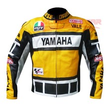 YAMAHA YELLOW COWHIDE LEATHER ROSSI MOTORCYCLE MOTORBIKE ARMOURED JACKET