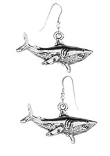 TESH1 Shark Silver tone pendant on Sterling 925 stamped Hook Earrings