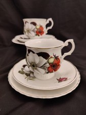 Mayfair Pottery Bone China Pair Of Tea Cup Trios Saucers Plates VGC