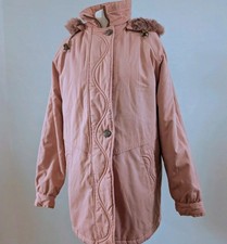 Womens Fur Trimmed Pink Parka Coat - Size 14