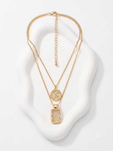 Layered gold coin necklace - layered, set