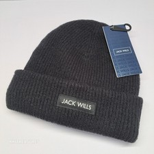 Jack Wills Winter Beanie Hat Thick Warm Rib Knit Black Unisex One Size New