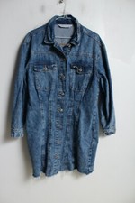 Primark Womens Long Length Acid Wash Denim Dress Jacket - Blue - Size 14 (R1)