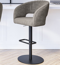 Curved Grey Faux Leather Adjustable Swivel Runa Bar Stool w Back RRP£125 DAMAGED