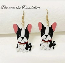 Black and White French Bulldog / Boston Terrier Acrylic  Earrings