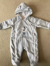Boys NEXT Age 3-6 Months Baby Lined Hooded Blue Pramsuit Snowsuit All In One VGC