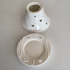 Yankee Candle Ceramic Shade & Plate small white cut out hearts