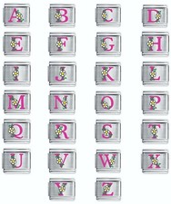Colorev Daisy Charm - PINK  DAISY LETTERS -  9mm Italian Modular charm bracelets