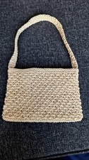 Small Beige natural bag CROCHET style and handles Zip. 100% PAPER outer material