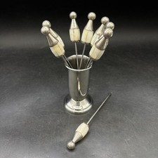 Hors D' Oeuvres Olive Picks x 8 & Holder Mother of Pearl Abalone Large Handles