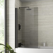 Over Bath Shower Screen Door 800mm Frameless Black Square 6mm Safety Glass Panel