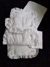 Bedding Set for Silver Cross Dolls Twin Pram White with Broderie Anglais Trim