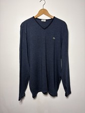 Lacoste Jumper Mens Size 7 - 2XL New Wool Fine Knit V Neck Sweater Navy 