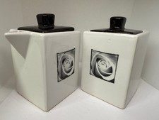 Porcelain Pots Pair Mustard/Jam/Sugar/Sauce Pots with Lids White with Pattern