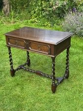 Antique English Oak Jacobean Revival Barley Twist Side Lamp Table Hallway