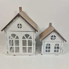 Set of 2 Rustic White House