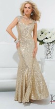 Tony Bowls Dress 6 Gold Sequins Fit N Flare Jewels Sexy Formal Prom  NWT