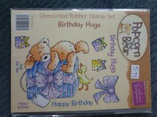 Popcorn The Bear 'Birthday Hugs' Unmounted Rubber Stamp 