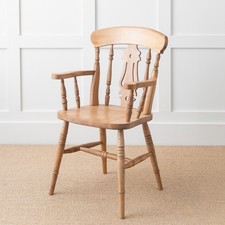 Farmhouse Fiddle Back Carver Chair – Solid Wood Rustic Dining Armchair