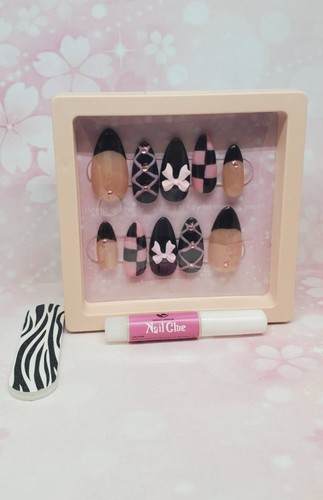 Pink bow press - pink, on-nails