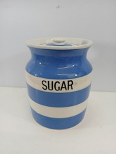 English Cornish Ware TG Green Company Blue & White Lidded Sugar Jar 6"x5" 1930s