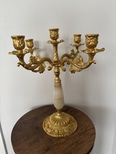 Contemporary 4-Arm Candelabra Marble and Gold Coloured Gilt Finish 13” HEAVY