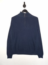 Musto 1/4 Zip Jumper Size Medium Relaxed Fit Men's Blue 100% Cotton Sweater