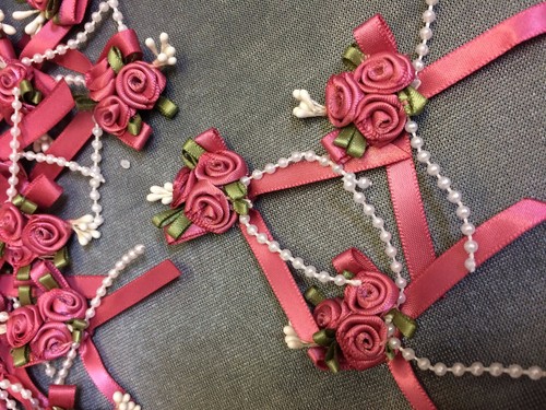 Pearl satin ribbon rose buds - pearl,