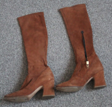 BIBA RARE TAN VINTAGE 90s DOES 60s GOGO SUEDE ZIP KNEE HIGH BOOTS UK 5 38