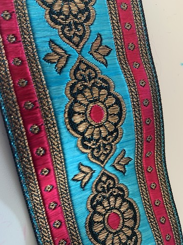 Ribbon 6cm embroidered pink - ribbon,