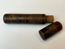 Antique 19th C Treen Decorated Turned Wood 5” Wooden Box, Needle Case Lace Tools