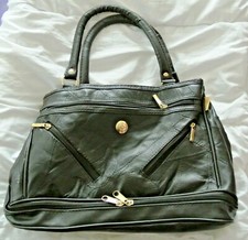 Ladies Multi-pocket Handbag in Dark Brown Leather Effect - Brand New