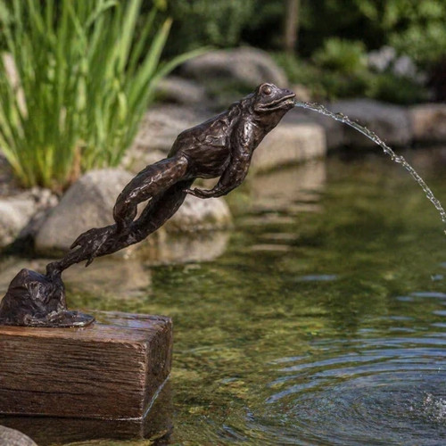 Bronze frog fountain - bronze, leaping