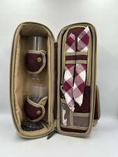Concept Picnic Wine Carrier Set w Plastic Cups Bottle Opener & Napkins Burgundy