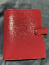 FILOFAX POCKET FINSBURY -GRAINED CHERRY RED LEATHER-UNUSED BUT FAULY-SEE LISTING