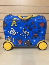 Star Kids Luggage Ride-on & Carry-on & Sit-on Suitcase blue yellow wheels space