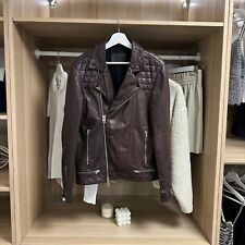 Allsaints Mens Conroy Real Leather Jacket Size M Brown Biker Textured Moto.