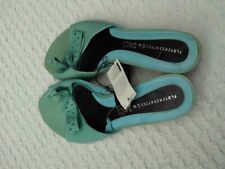 F&F ladies turquoise leather sandals with bow trim and kitten heel, size 6/39