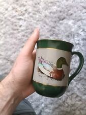 Vintage OTAGIRI Coffee 10 oz MUG Mallard DUCK Waterfowl GREEN w/Gold Trim Japan