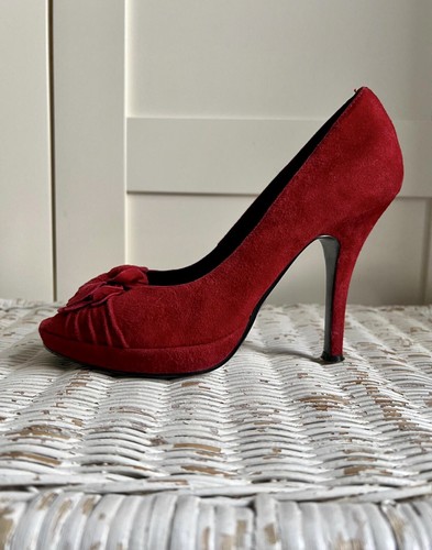 Office red suede leather heels - office,